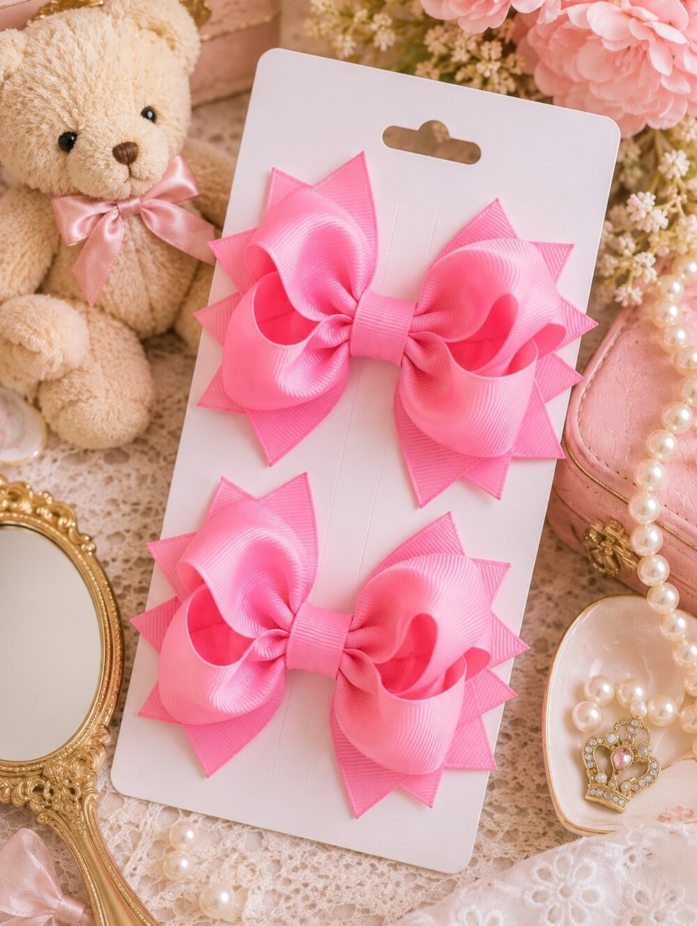 Shimmy Shimmy Hot Pink Boutique Hair Bows Set of 2 NWT Made in USA